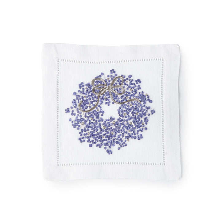 Bow Wreath Holiday Cocktail Napkin 6x6 (Set of 4) - Loro Lino Fine Linens