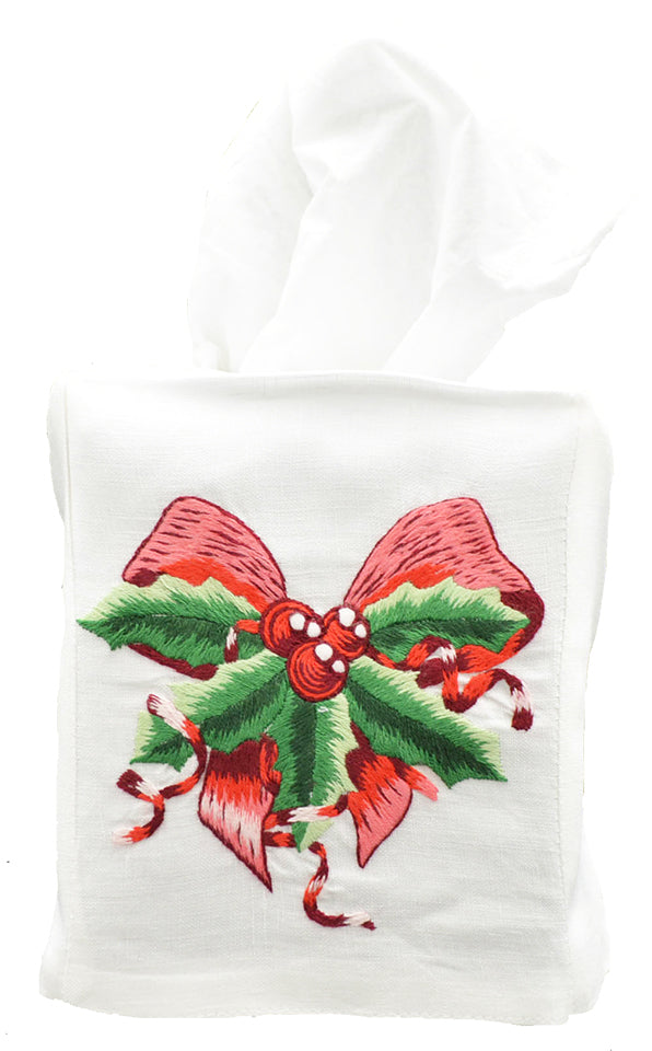 Holly Tissue Box Cover - Loro Lino Fine Linens