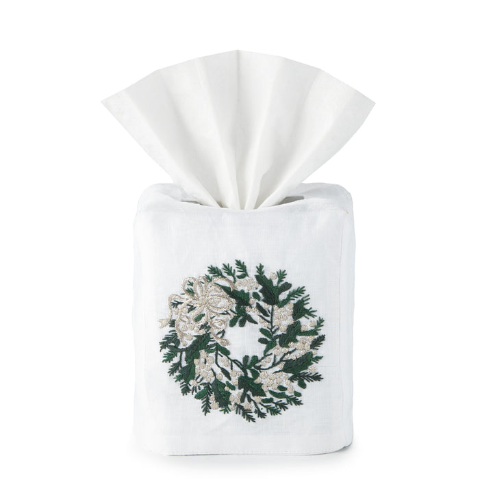 Festive Wreath Tissue Box Cover - Loro Lino Fine Linens