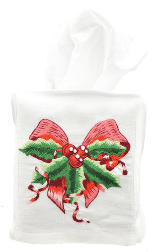 Holly Tissue Box Cover - Loro Lino Fine Linens