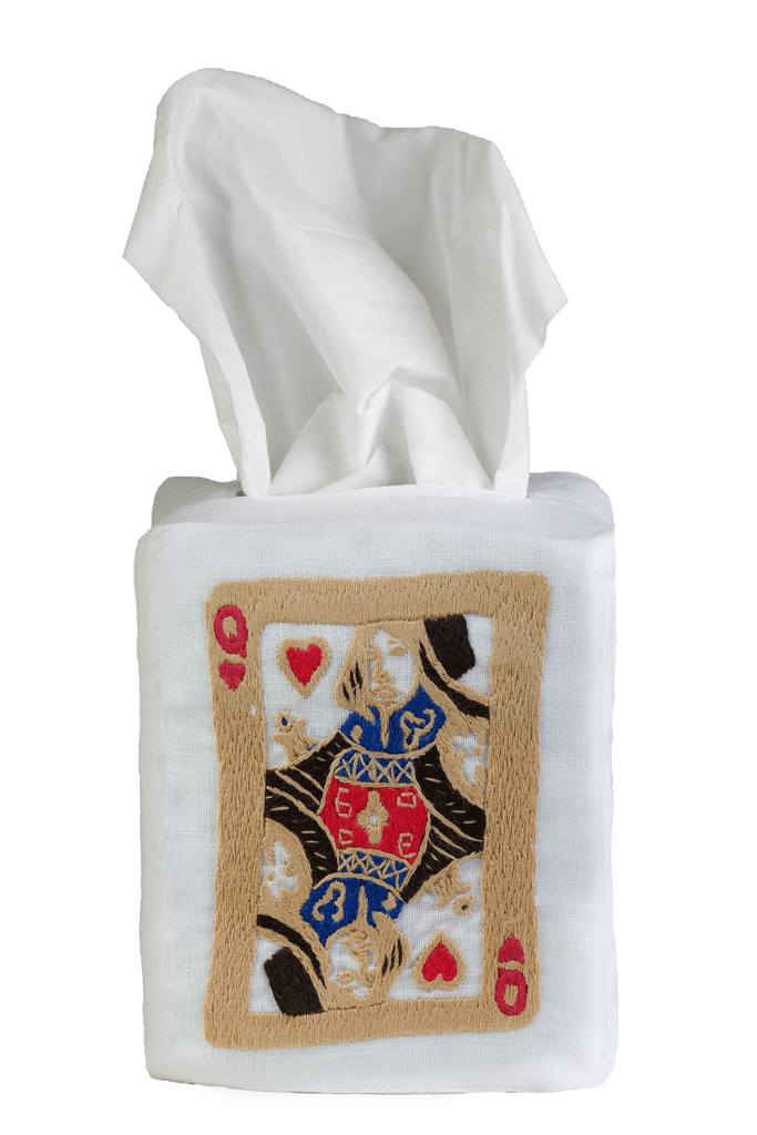 Queen of Hearts Tissue Box Cover - Loro Lino Fine Linens