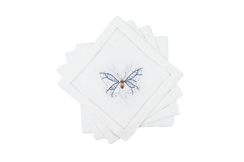 Hamptons Butterfly Cocktail Napkins 6x6 (Set of 4) - Loro Lino Fine Linens