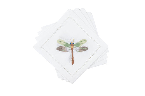 Fishers Dragonfly Cocktail Napkins 6x6 (Set of 4) - Loro Lino Fine Linens